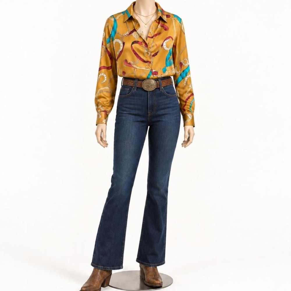 Cato Horseshoe Print Button-Down Blouse